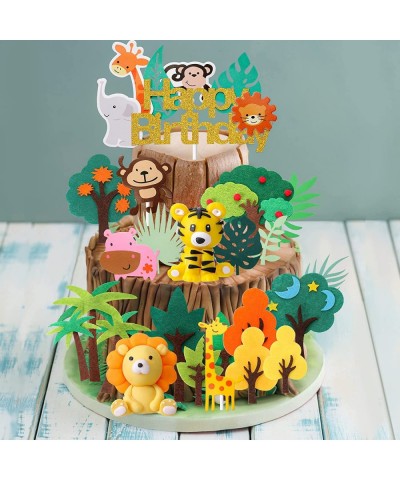 26 Pcs Jungle Animal Cake Toppers Animals Happy Birthday Cake Decorations Wild One Party Cupcake Topper Zoo Animals Cake Topp...