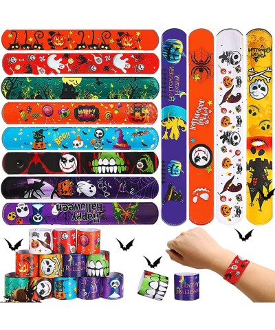 48Pcs Halloween Slap Bracelets Wristbands Friendship Bracelets Snap Bracelets Craft for Halloween Party Favors Supplies and D...