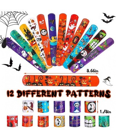 48Pcs Halloween Slap Bracelets Wristbands Friendship Bracelets Snap Bracelets Craft for Halloween Party Favors Supplies and D...