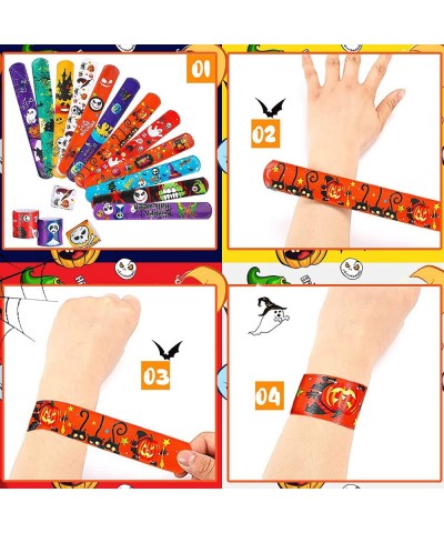 48Pcs Halloween Slap Bracelets Wristbands Friendship Bracelets Snap Bracelets Craft for Halloween Party Favors Supplies and D...