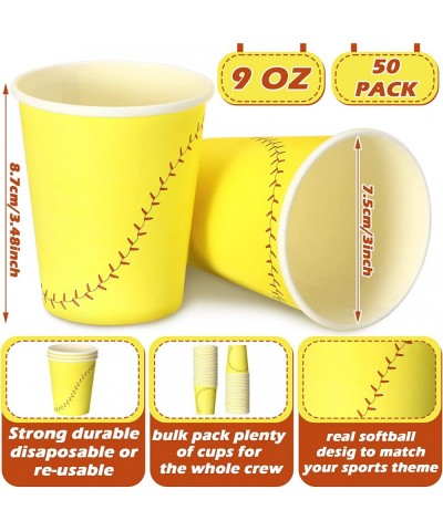 50 Pieces Softball Theme Cups 9 oz Disposable Paper Cups with Yellow Background Softball Party Favors Softball Birthday Party...