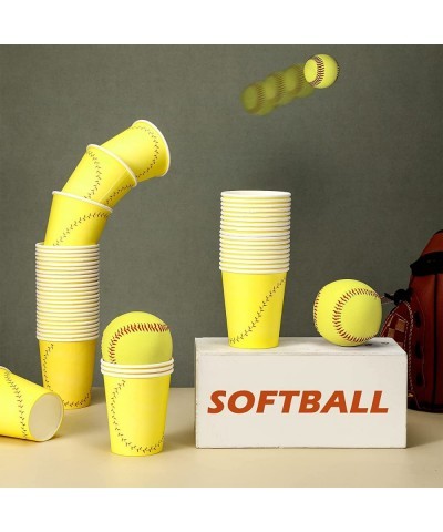 50 Pieces Softball Theme Cups 9 oz Disposable Paper Cups with Yellow Background Softball Party Favors Softball Birthday Party...