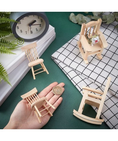 4pcs 1:12 Mini Rocking Chair Dollhouse Wooden Chairs Scale Miniature Rocker Chair Tiny Furniture Model Chair for Crafts Dollh...