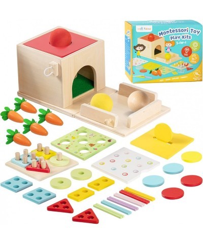 5-in-1 Wooden Play Kit Montessori Toy for 1 2 3 Year Old Object Permanence Box Coin Box Carrot Harvest Matchstick Drop Shape ...