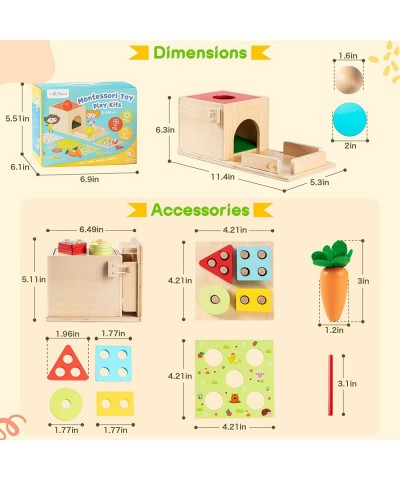 5-in-1 Wooden Play Kit Montessori Toy for 1 2 3 Year Old Object Permanence Box Coin Box Carrot Harvest Matchstick Drop Shape ...