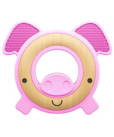 Natural Wood & Silicone Teether: Pig 3M+ Pink (80803) $17.58 Baby Teether Toys