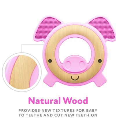 Natural Wood & Silicone Teether: Pig 3M+ Pink (80803) $17.58 Baby Teether Toys