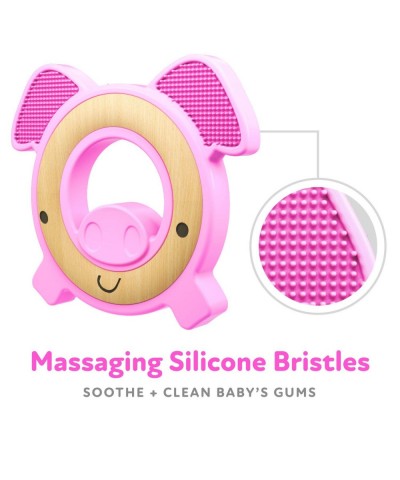 Natural Wood & Silicone Teether: Pig 3M+ Pink (80803) $17.58 Baby Teether Toys