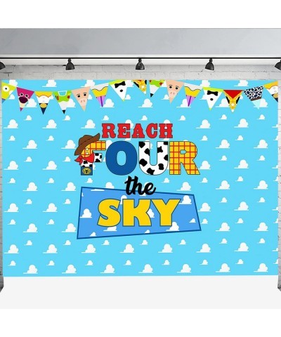 Reach Four The Sky Backdrop Toy Inspired Story 4th Birthday Party Backdrop Banner for Boys Girls 4th Cartoon Story Birthday D...