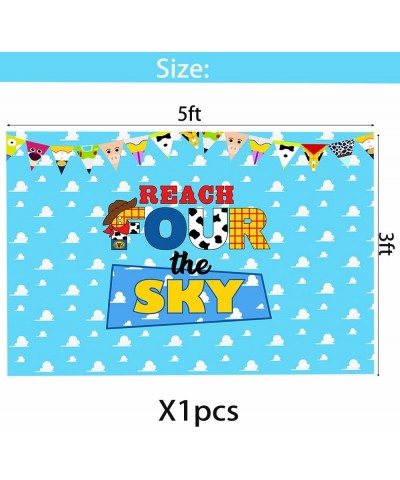 Reach Four The Sky Backdrop Toy Inspired Story 4th Birthday Party Backdrop Banner for Boys Girls 4th Cartoon Story Birthday D...