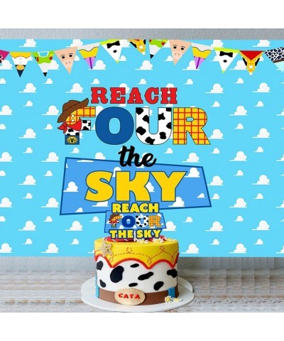 Reach Four The Sky Backdrop Toy Inspired Story 4th Birthday Party Backdrop Banner for Boys Girls 4th Cartoon Story Birthday D...