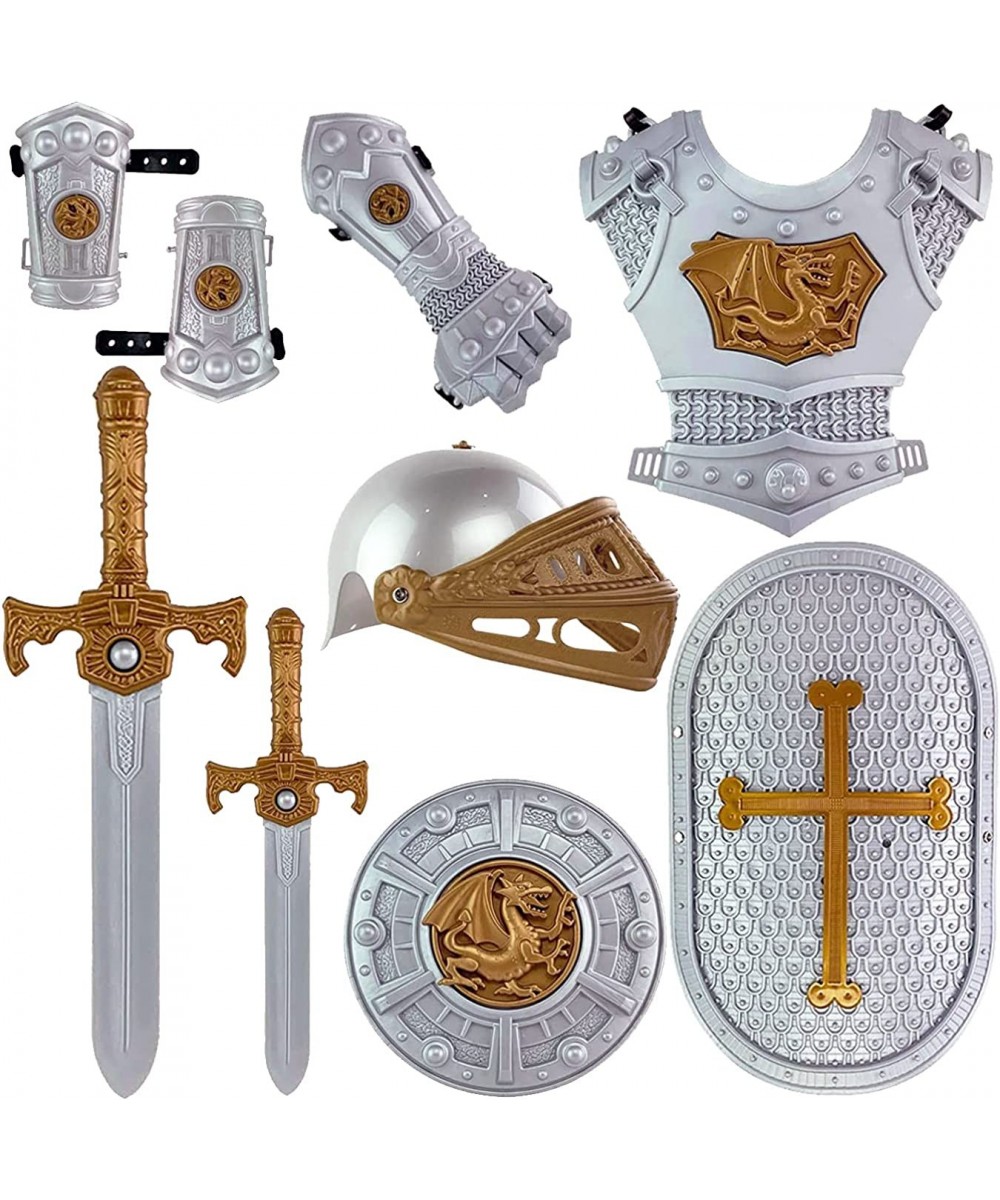 Medieval Knight in Shining Armor Kids Pretend Role Play Plastic Toy Costume Dress Up Cosplay with Weapons Shield Helmet and A...