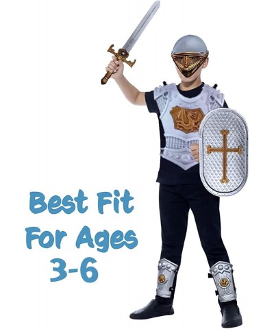 Medieval Knight in Shining Armor Kids Pretend Role Play Plastic Toy Costume Dress Up Cosplay with Weapons Shield Helmet and A...