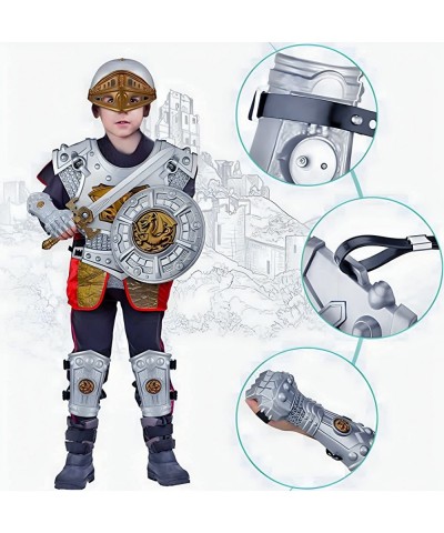 Medieval Knight in Shining Armor Kids Pretend Role Play Plastic Toy Costume Dress Up Cosplay with Weapons Shield Helmet and A...