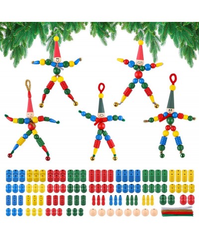 DIY Christmas Beaded Ornaments Kit Hanging Elf Ornaments Decor Handmade Wooden Beads Elves Crafts with Pipe Cleaners Bells an...