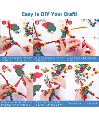 DIY Christmas Beaded Ornaments Kit Hanging Elf Ornaments Decor Handmade Wooden Beads Elves Crafts with Pipe Cleaners Bells an...