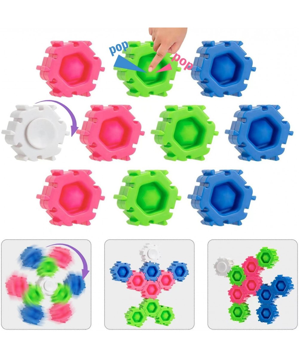 10 Pcs Pop it Building Blocks Bubble Popper Blocks Sensory Toys for Kids That You Can Pop Build and Spin Pop It Fidget Toys f...