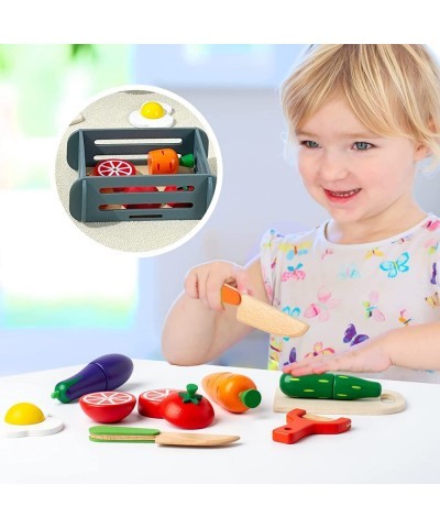 Magnetic Wooden Play Food for Kids Kitchen Cutting Fruits Toys for Toddlers Pretend Vegetables Gift for Boys Girls Educationa...