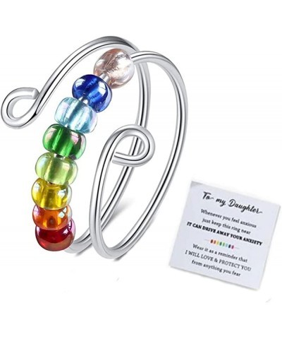 To My Daughter Fidget Ring for Women Girls Anxiety Relief Spinning Beads Ring Adjustable Stainless Steel Rainbow Anxiety Ring...