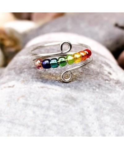 To My Daughter Fidget Ring for Women Girls Anxiety Relief Spinning Beads Ring Adjustable Stainless Steel Rainbow Anxiety Ring...