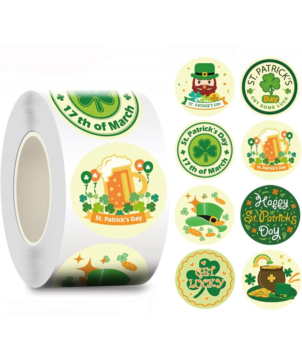 500pcs 8 Styles St.Patrick's Day Stickers Roll for Kids Irish Lucky Shamrock Clover Stickers 1.5 " Envelope Seals Labels for ...