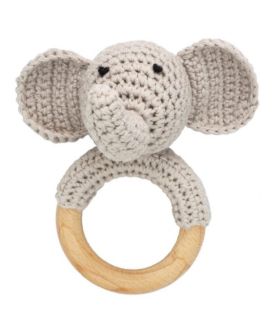 Woodlands Friends Baby Rattle Shaker Toy with Wooden Teething Ring Gray Elephant $25.31 Baby Teether Toys