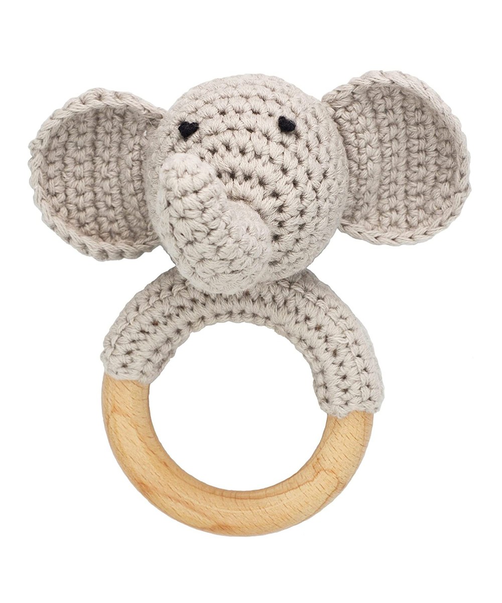 Woodlands Friends Baby Rattle Shaker Toy with Wooden Teething Ring Gray Elephant $25.31 Baby Teether Toys