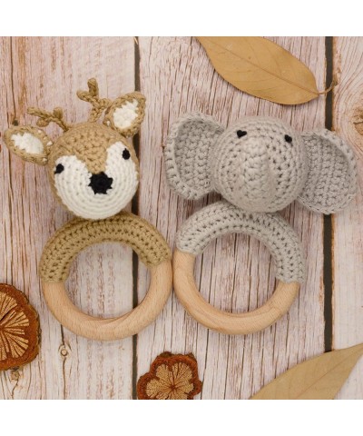 Woodlands Friends Baby Rattle Shaker Toy with Wooden Teething Ring Gray Elephant $25.31 Baby Teether Toys