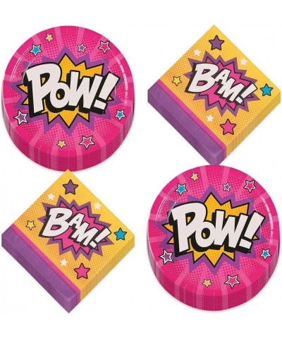 Superhero Girl Pink Comic Hero Paper Dinner Plates and Beverage Napkins (Serves 16) $29.50 Kids' Party Tableware