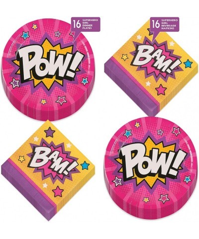 Superhero Girl Pink Comic Hero Paper Dinner Plates and Beverage Napkins (Serves 16) $29.50 Kids' Party Tableware