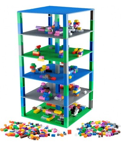 Brik Tower with 500 Classic Bricks in 12 Colors - 6 10x10 inch Baseplates in Blue Gray and Green - 100% Compatible with All M...