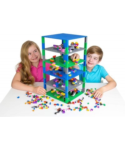 Brik Tower with 500 Classic Bricks in 12 Colors - 6 10x10 inch Baseplates in Blue Gray and Green - 100% Compatible with All M...