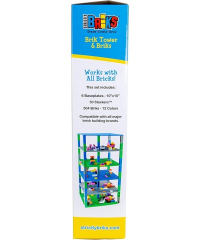 Brik Tower with 500 Classic Bricks in 12 Colors - 6 10x10 inch Baseplates in Blue Gray and Green - 100% Compatible with All M...