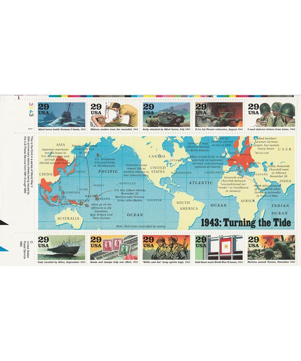 US Stamp - 1993 WWII 1943 Turning the Tide - Block of 10 Stamps - 2765 $14.64 Collectibles Display & Storage