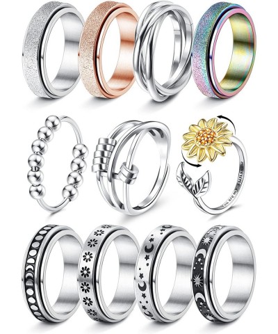 11Pcs Fidget Anxiety Rings for Women Spinner Band Rings for Anxiety Adjustable Sunflower Bead Stress Relief Spinning Stackabl...