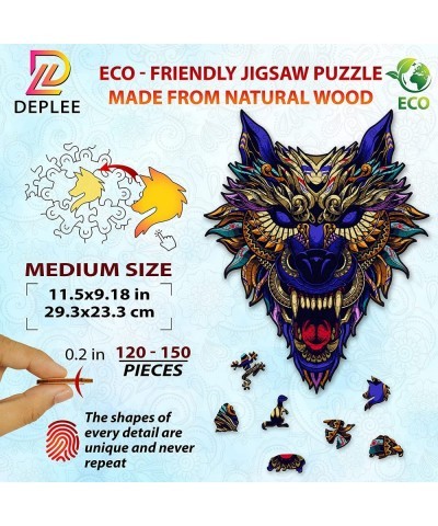 Wooden Puzzles for Adults Wolf Wooden Jigsaw Puzzles Unique Shape Wooden Animal Puzzle Creative Challenge for Adults Family F...