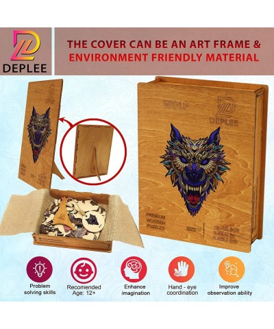 Wooden Puzzles for Adults Wolf Wooden Jigsaw Puzzles Unique Shape Wooden Animal Puzzle Creative Challenge for Adults Family F...