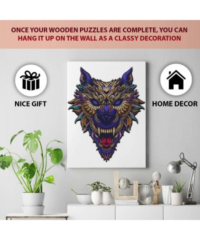 Wooden Puzzles for Adults Wolf Wooden Jigsaw Puzzles Unique Shape Wooden Animal Puzzle Creative Challenge for Adults Family F...