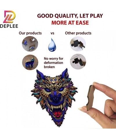 Wooden Puzzles for Adults Wolf Wooden Jigsaw Puzzles Unique Shape Wooden Animal Puzzle Creative Challenge for Adults Family F...