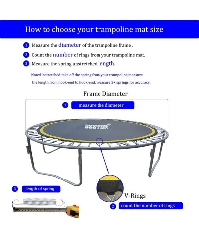 Trampoline Replacement Mat Fits 13ft Round Frame with 72 80 84 88 Rings Fits 5.3-7" Springs 10 Rows of Stitches w/Pull Hook a...