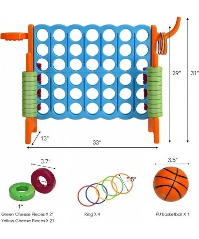 Jumbo 4-to-Score Giant Game Set for Kids & Adults 2.5Ft Indoor Outdoor Game with Basketball Hoop Ring Game 42 Jumbo Rings Qui...