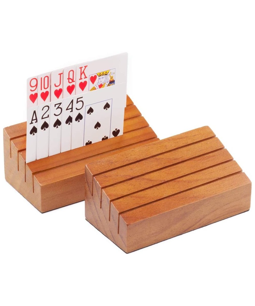 GSE Wooden Playing Card Holders Tray Racks Organizer Set for Kids Seniors Adults Wood Playing Card Tray Racks for Bridge Cana...