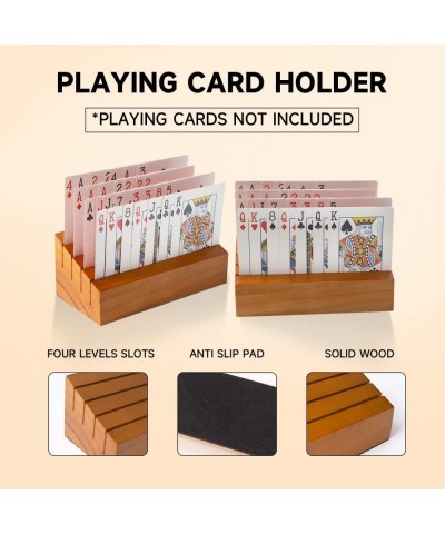 GSE Wooden Playing Card Holders Tray Racks Organizer Set for Kids Seniors Adults Wood Playing Card Tray Racks for Bridge Cana...