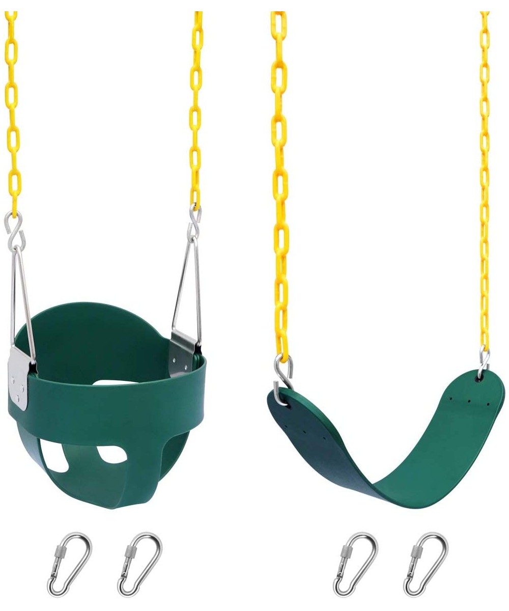 2 Pack High Back Full Bucket Swing and Swings Seats Heavy Duty with 70.87" Chain Plastic Coated Playground Swing Set Accessor...