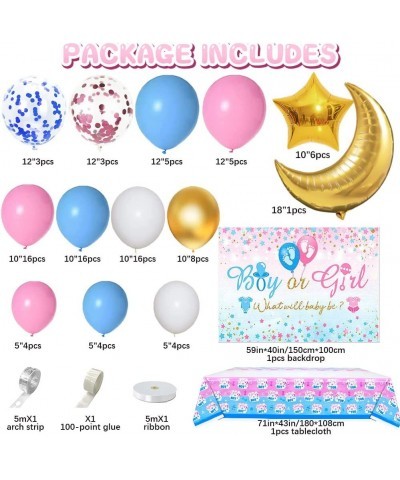 Pink and Blue Gender Reveal Balloon Garland Arch Kit with Gender Reveal Backdrop Tablecloth Gold Moon Star Foil Balloon for B...