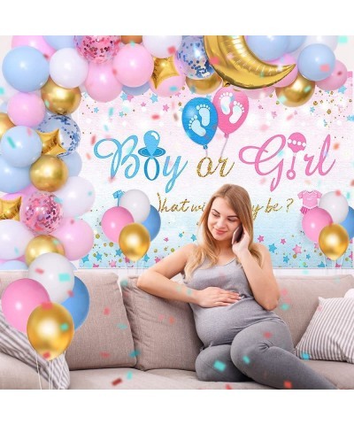 Pink and Blue Gender Reveal Balloon Garland Arch Kit with Gender Reveal Backdrop Tablecloth Gold Moon Star Foil Balloon for B...