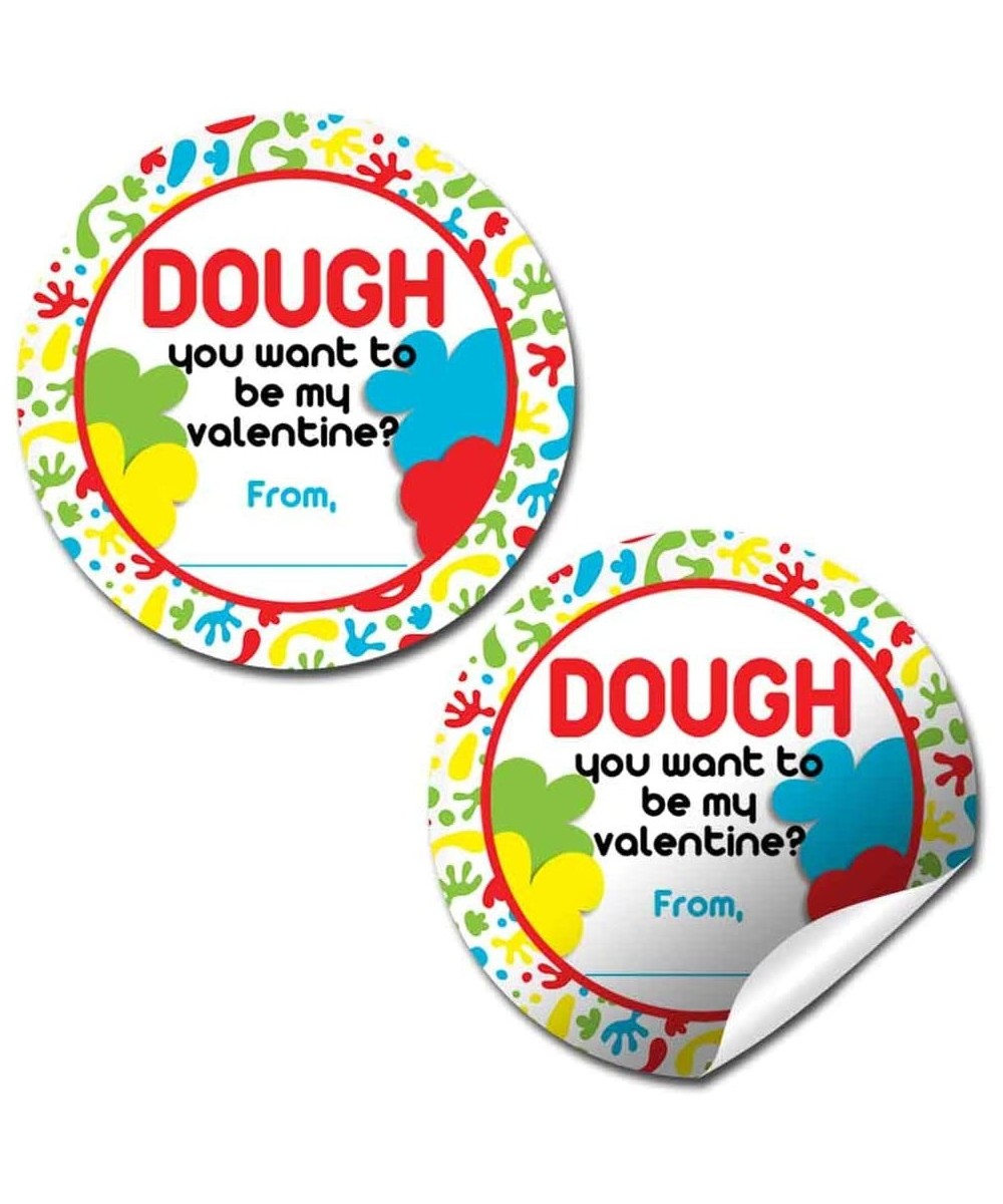 Valentine's Day Dough Container Topper Party Favor Sticker Labels for Kids 60 1.5" Party Circle Stickers by AmandaCreation Gr...