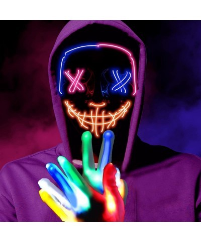 Halloween Purge Mask with Glowing Gloves 3 Lighting Modes Led Light Up Mask Led Purge Mask for Halloween Cosplay Party $17.17...