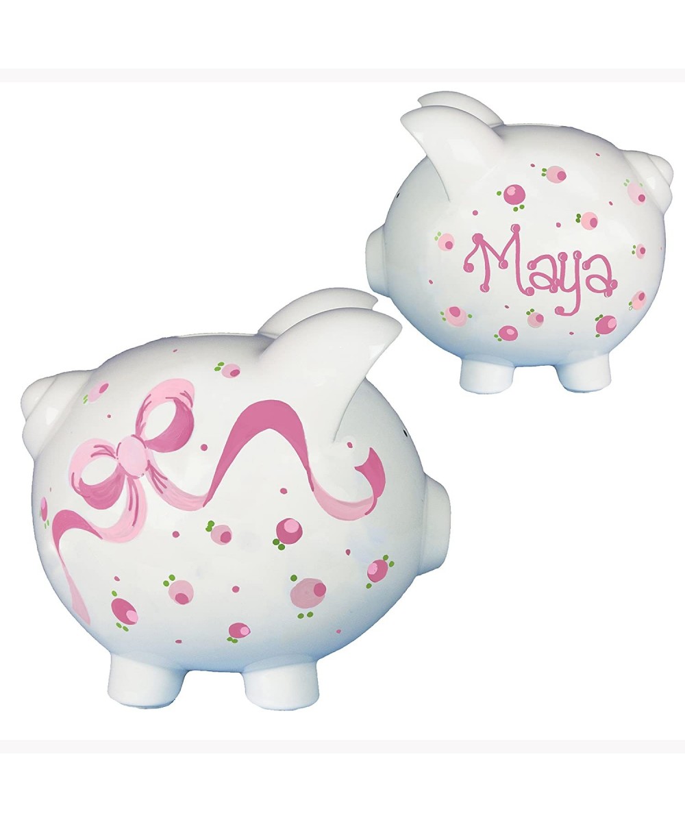 Girl's Hand Painted Piggy Bank Personalized Pink Bow Design Room Decor $95.04 Kids' Money Banks