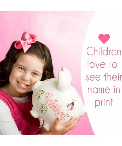 Girl's Hand Painted Piggy Bank Personalized Pink Bow Design Room Decor $95.04 Kids' Money Banks